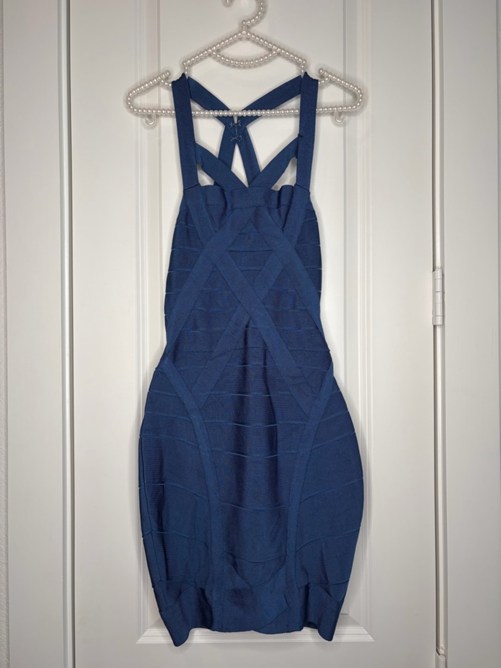 Blue Bandage Bodycon Dress Strappy Back Sculpting Midi Bodycon Dress Medium